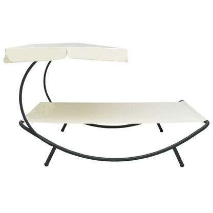Lettino da Esterno con Baldacchino Bianco Crema