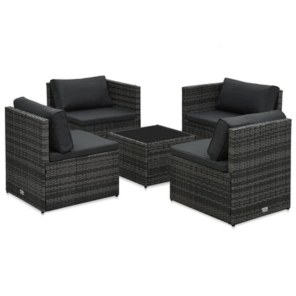 Set Divani da Giardino 5 pz con Cuscini in Polyrattan Grigio
