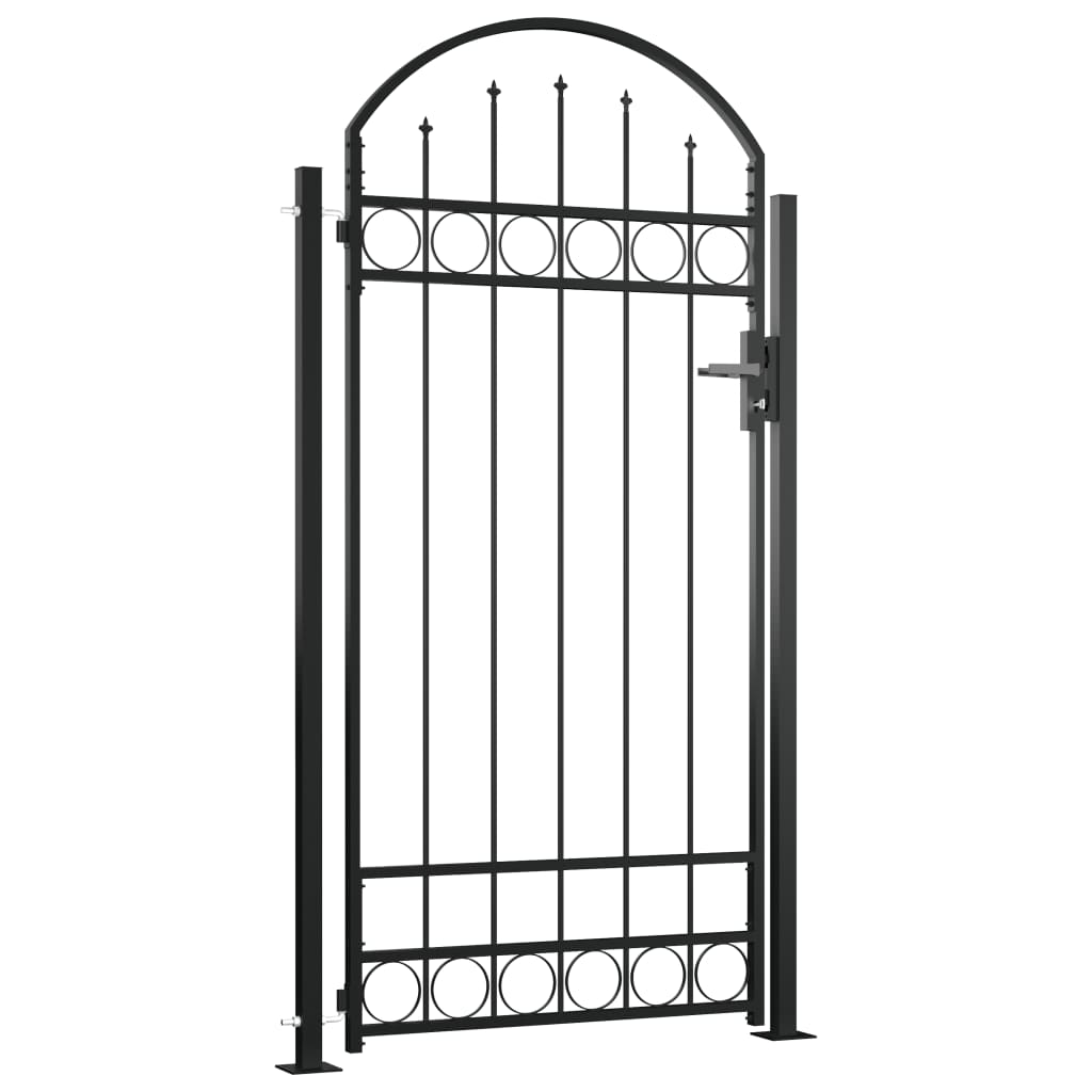Cancello per Recinzione ad Arco con 2 Pali 105x204 cm Nero