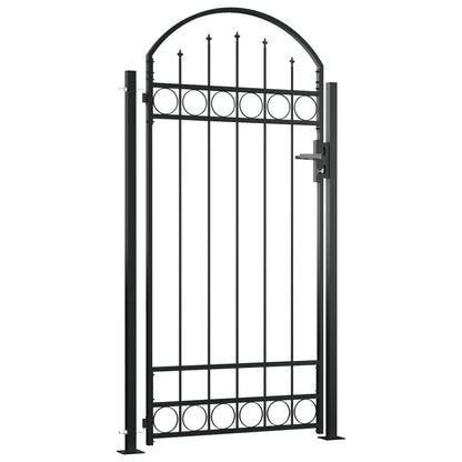 Cancello per Recinzione ad Arco con 2 Pali 105x204 cm Nero