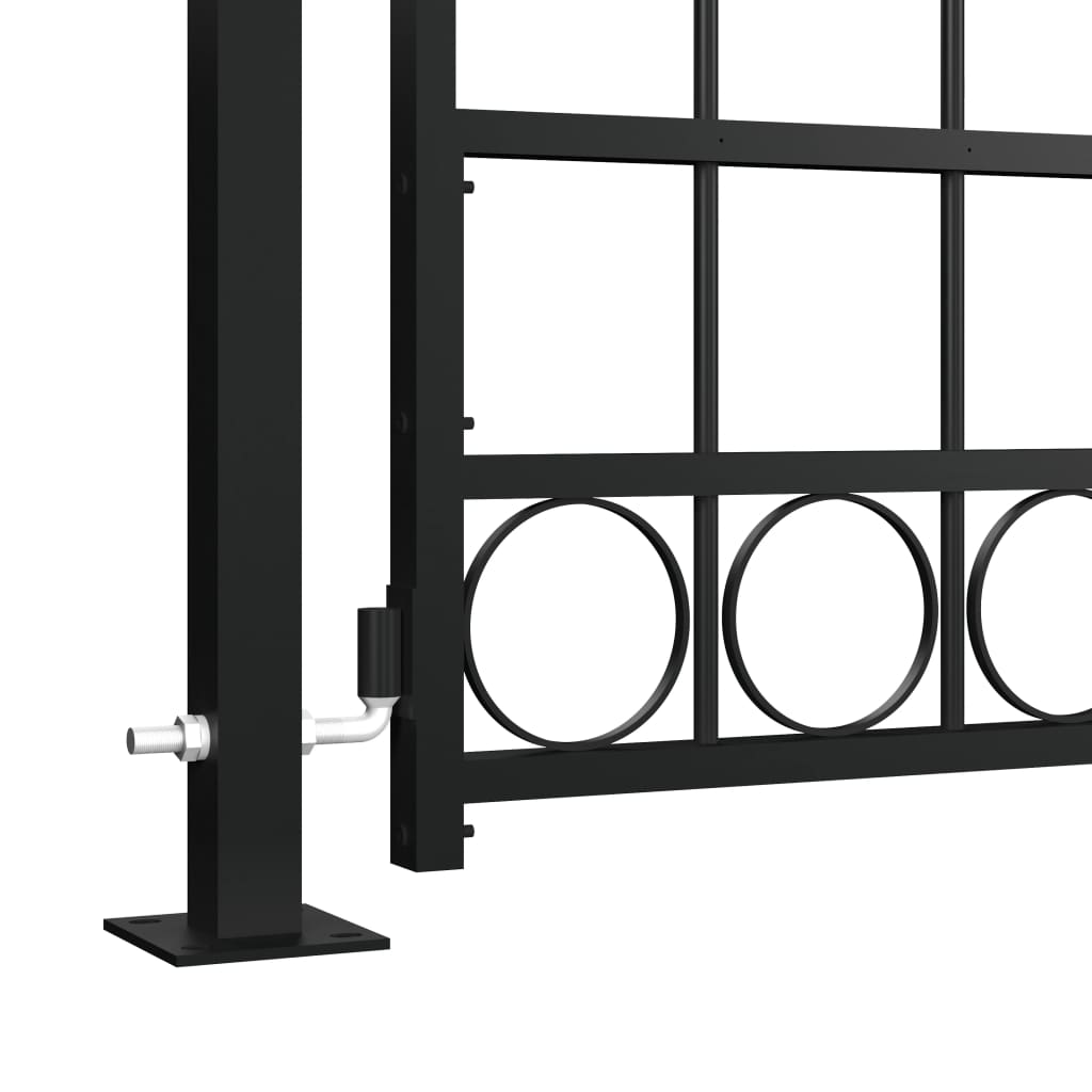Cancello per Recinzione ad Arco con 2 Pali 105x204 cm Nero