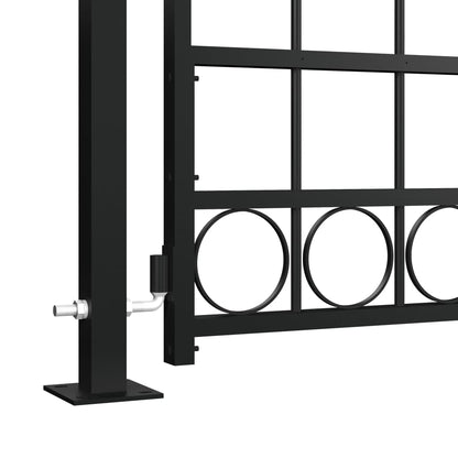Cancello per Recinzione ad Arco con 2 Pali 105x204 cm Nero