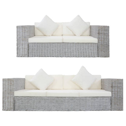 Set di Divani 2 pz con Cuscini Grigio in Rattan Naturale
