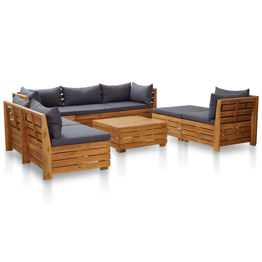 Set Divani Giardino 8 pz con Cuscini Legno Acacia Grigio Scuro