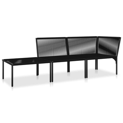 Set Divani da Giardino 3 pz con Cuscini Neri in PVC