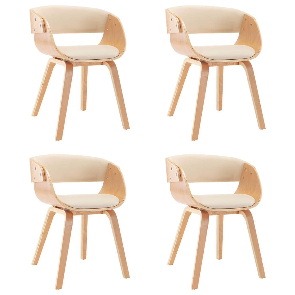 Sedie da Pranzo 4 pz in Legno Curvato e Similpelle Crema