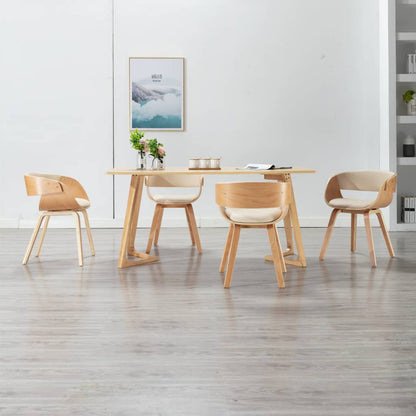 Sedie da Pranzo 4 pz in Legno Curvato e Similpelle Crema