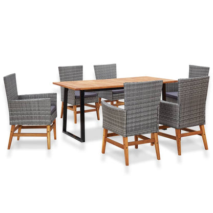 Set da Pranzo da Giardino 7 pz Grigio in Polyrattan e Acacia