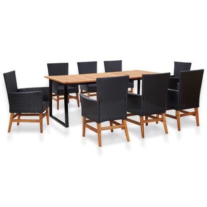 Set da Pranzo da Giardino 9 pz Nero in Polyrattan e Acacia