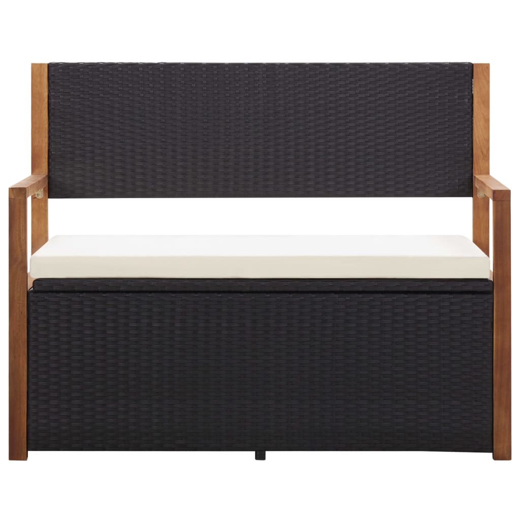 Cassapanca 115 cm in Polyrattan e Legno Massello di Acacia Nero