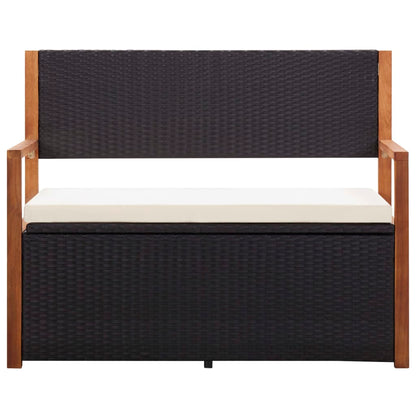 Cassapanca 115 cm in Polyrattan e Legno Massello di Acacia Nero