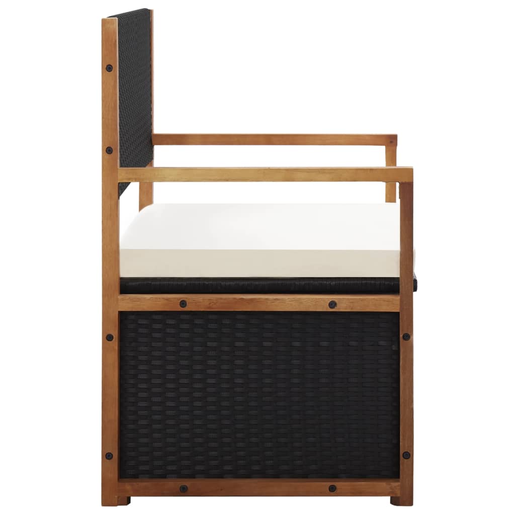 Cassapanca 115 cm in Polyrattan e Legno Massello di Acacia Nero