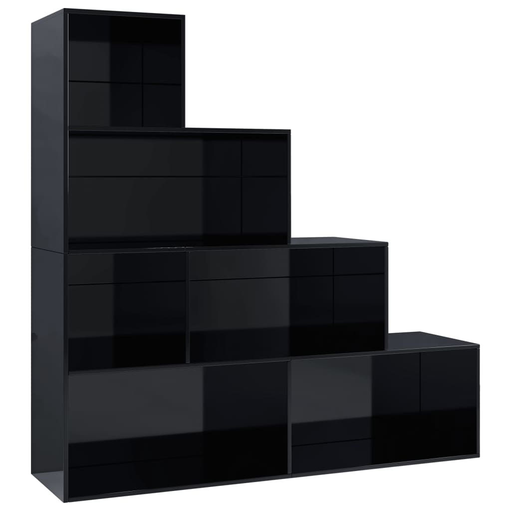 Libreria/Divisorio Nero Lucido 155x24x160 cm Legno Multistrato