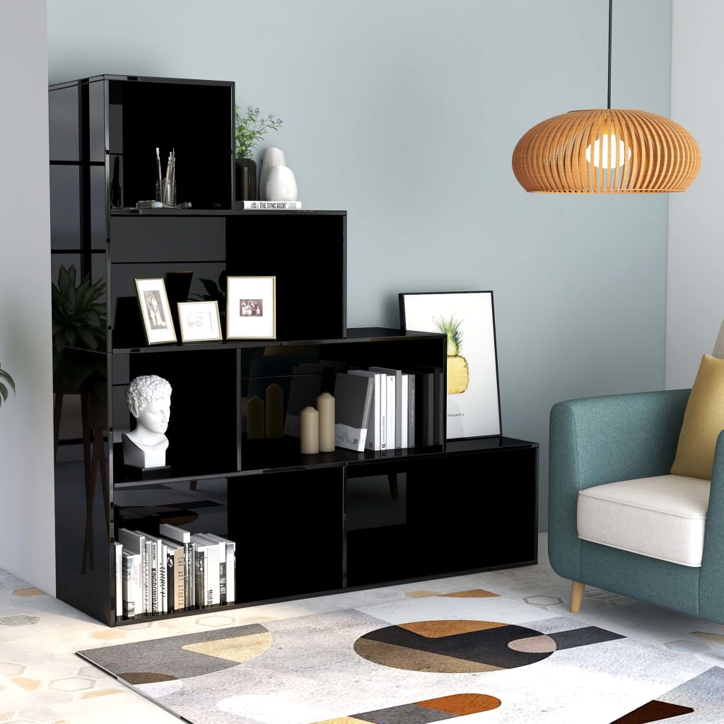 Libreria/Divisorio Nero Lucido 155x24x160 cm Legno Multistrato