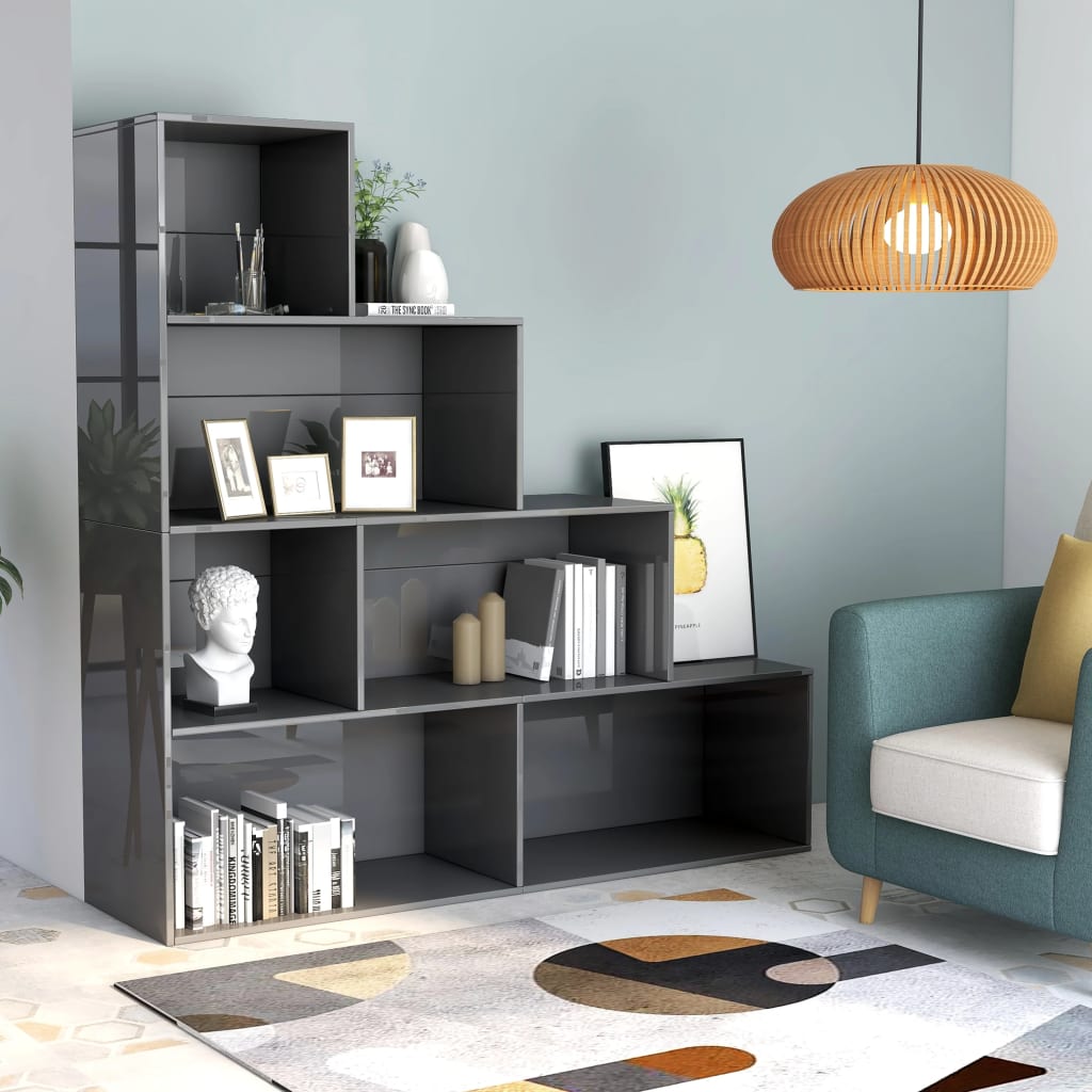Libreria/Divisorio Grigio Lucido 155x24x160cm Legno Multistrato