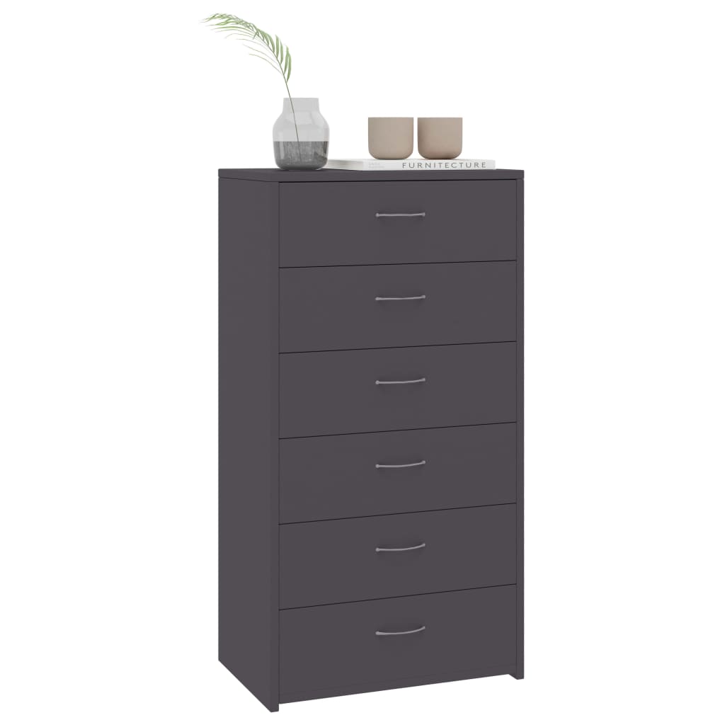 Credenza con 6 Cassetti Grigio 50x34x96 cm in Legno Multistrato
