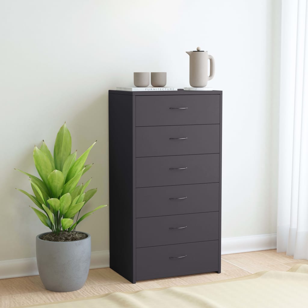 Credenza con 6 Cassetti Grigio 50x34x96 cm in Legno Multistrato