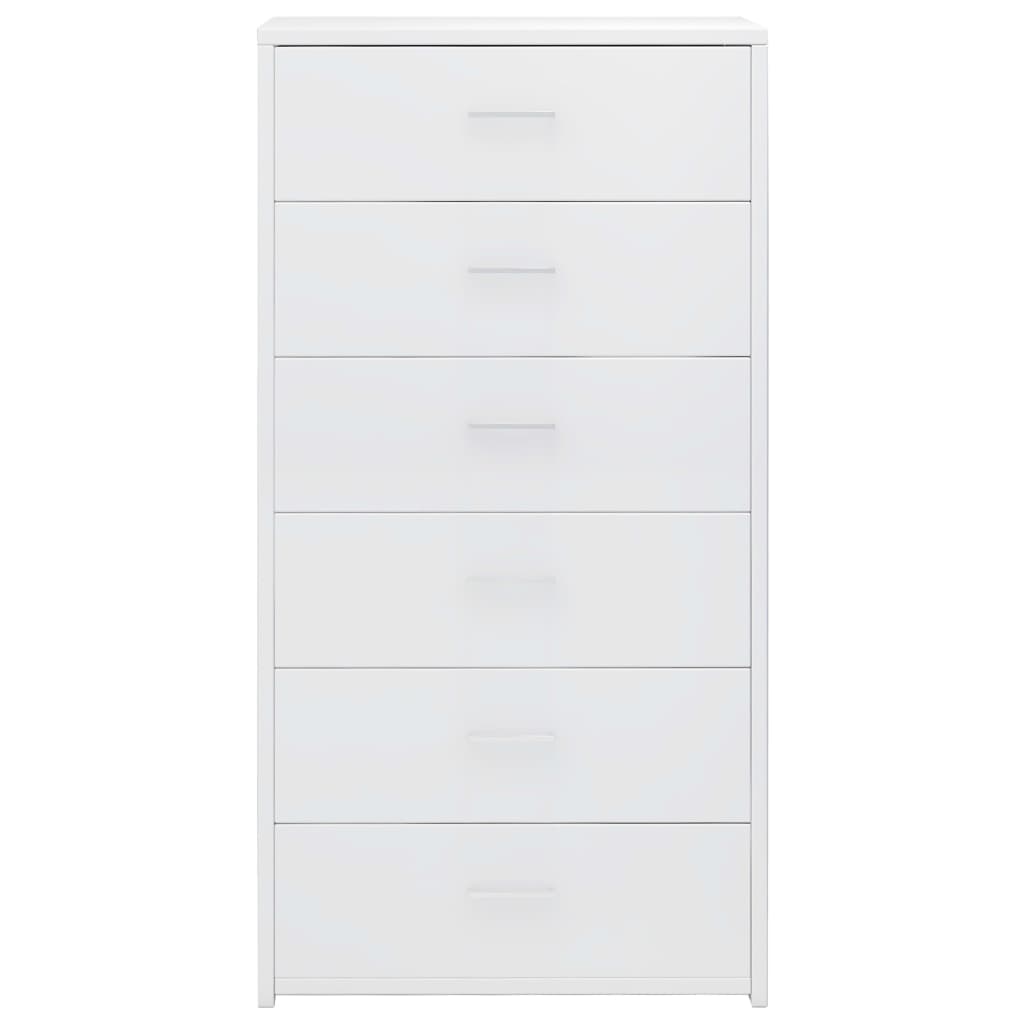 Credenza 6 Cassetti Bianco Lucido 50x34x96 cm Legno Multistrato