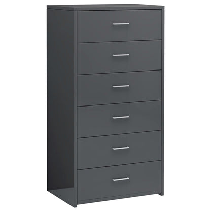 Credenza 6 Cassetti Grigio Lucido 50x34x96 cm Legno Multistrato