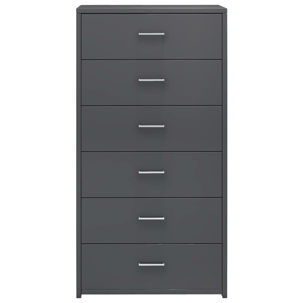 Credenza 6 Cassetti Grigio Lucido 50x34x96 cm Legno Multistrato