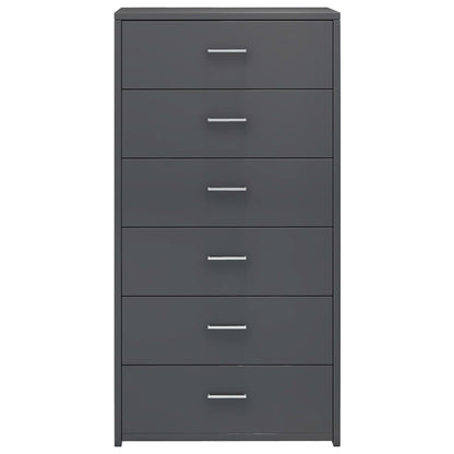 Credenza 6 Cassetti Grigio Lucido 50x34x96 cm Legno Multistrato