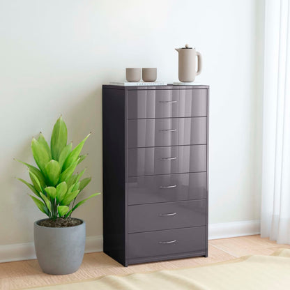 Credenza 6 Cassetti Grigio Lucido 50x34x96 cm Legno Multistrato