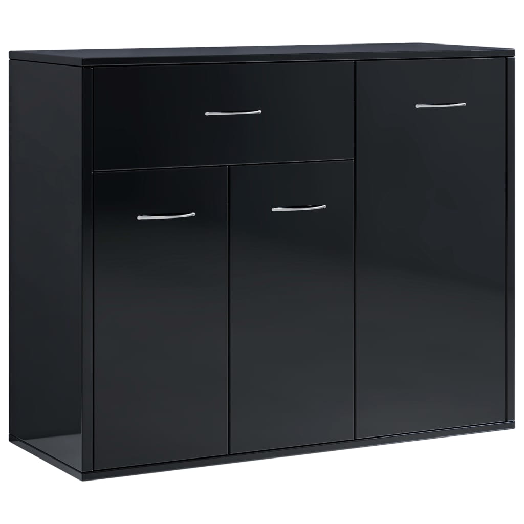 Credenza Nero Lucido 88x30x70 cm in Legno Multistrato