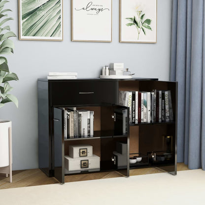 Credenza Nero Lucido 88x30x70 cm in Legno Multistrato