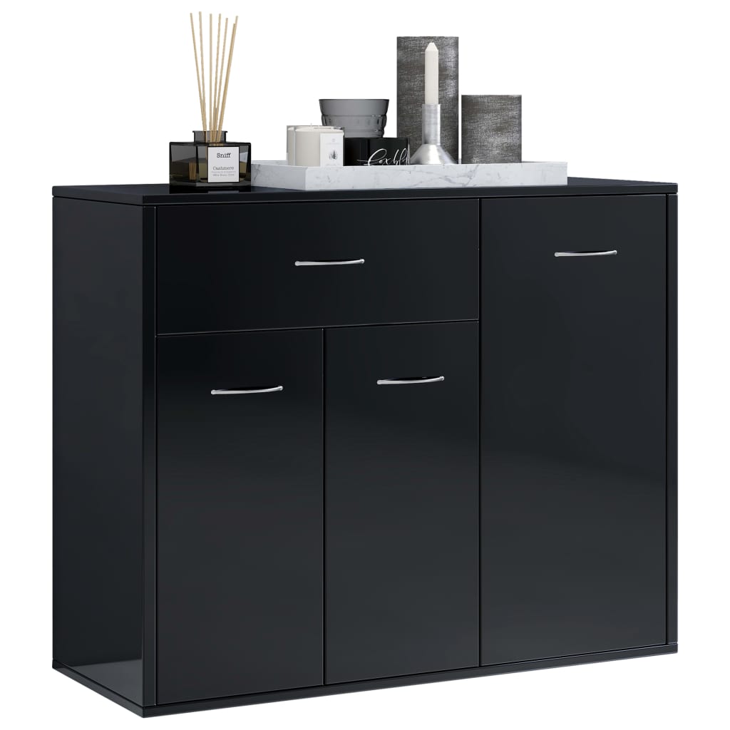 Credenza Nero Lucido 88x30x70 cm in Legno Multistrato
