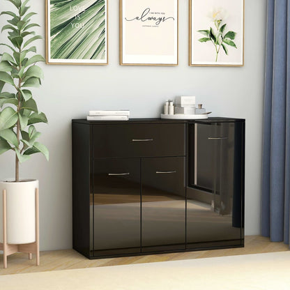 Credenza Nero Lucido 88x30x70 cm in Legno Multistrato