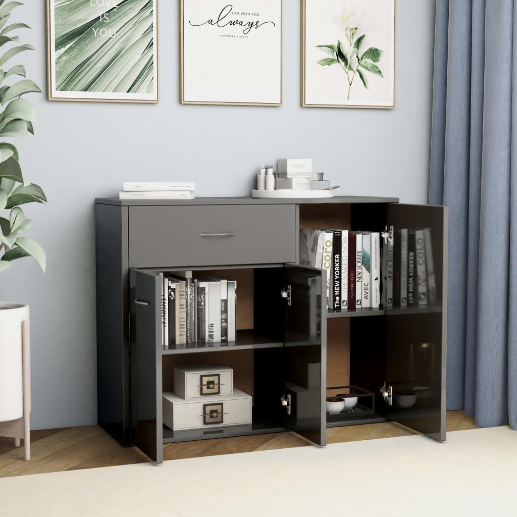 Credenza Grigio Lucido 88x30x70 cm in Legno Multistrato