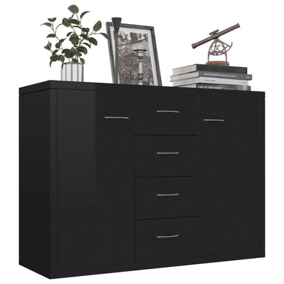 Credenza Nero Lucido 88x30x65 cm in Legno Multistrato