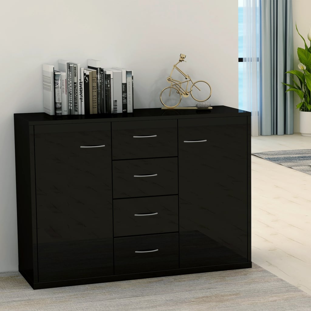 Credenza Nero Lucido 88x30x65 cm in Legno Multistrato