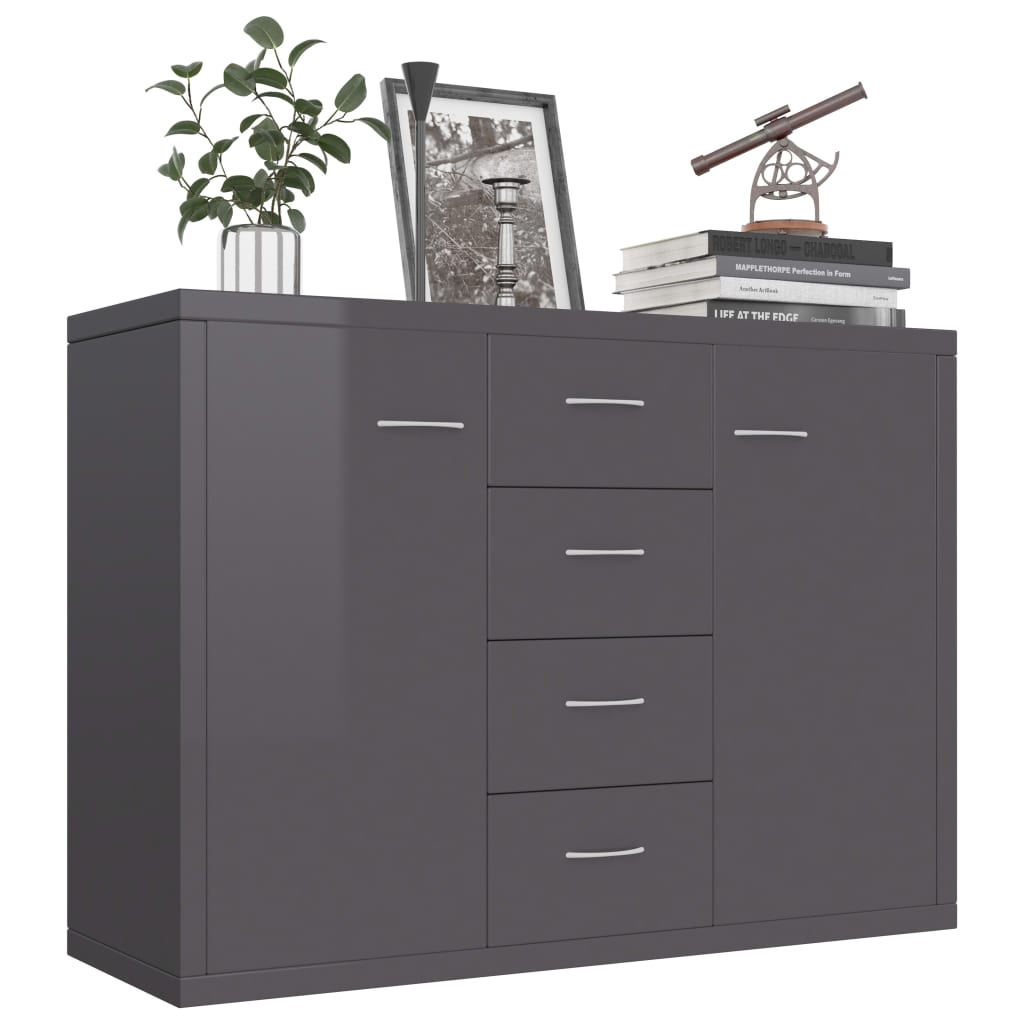 Credenza Grigio Lucido 88x30x65 cm in Legno Multistrato
