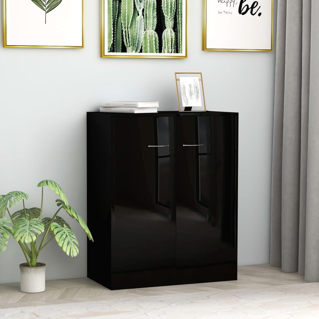 Credenza Nero Lucido 60x30x75 cm in Legno Multistrato