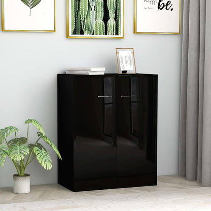 Credenza Nero Lucido 60x30x75 cm in Legno Multistrato