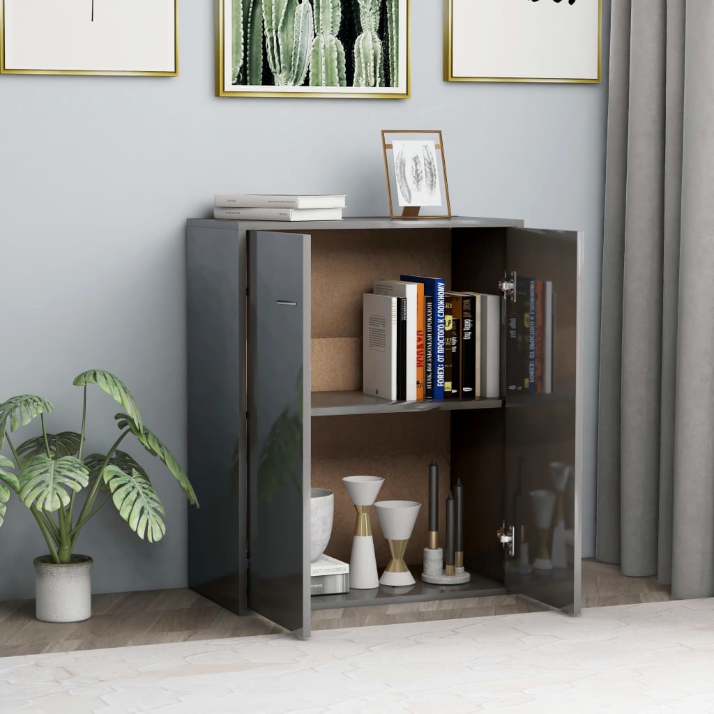 Credenza Grigio Lucido 60x30x75 cm in Legno Multistrato