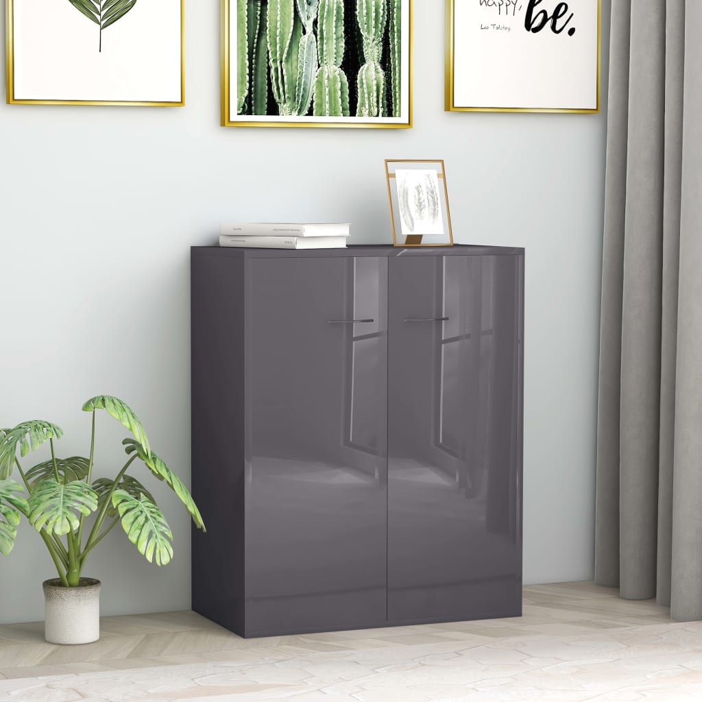 Credenza Grigio Lucido 60x30x75 cm in Legno Multistrato
