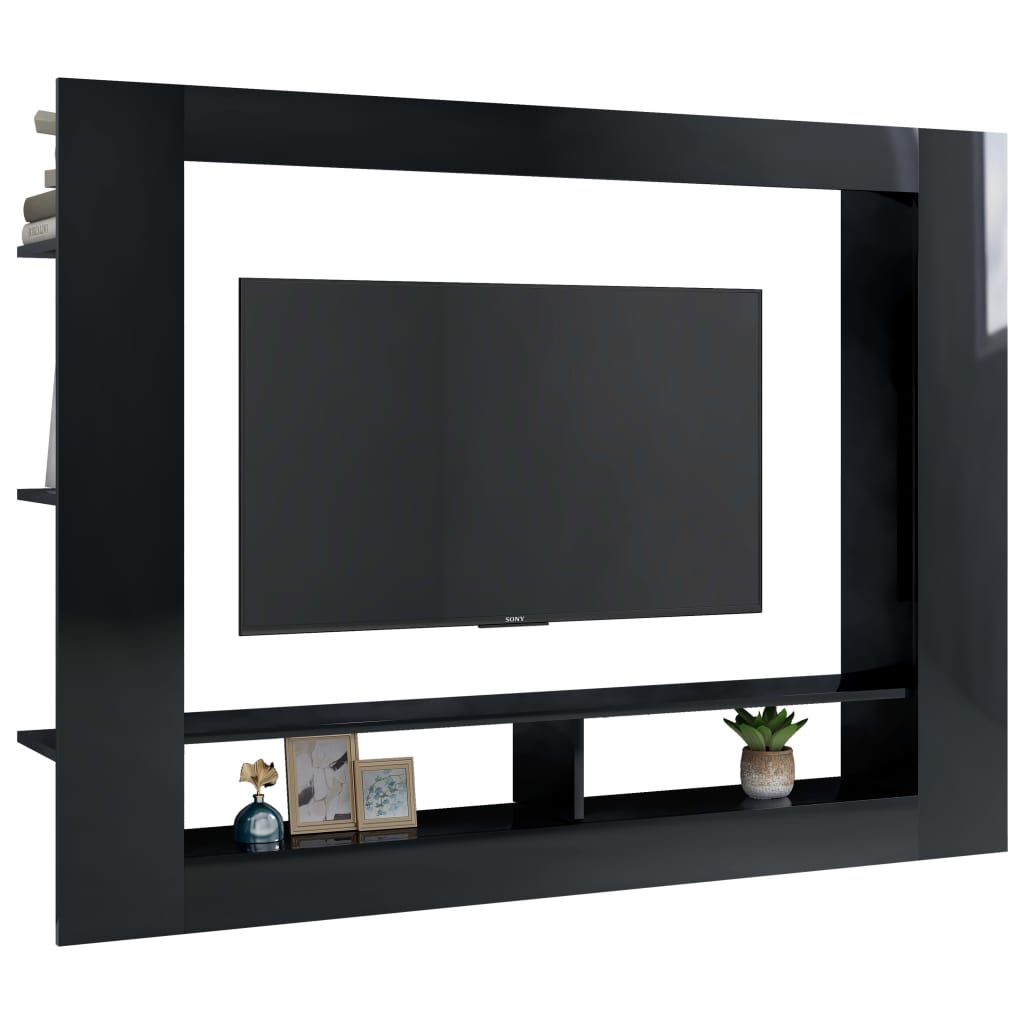 Mobile Porta TV Nero Lucido 152x22x113 cm in Legno Multistrato