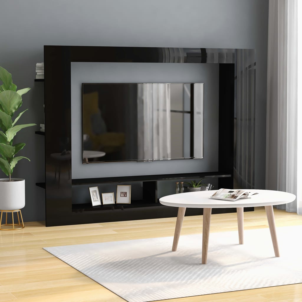 Mobile Porta TV Nero Lucido 152x22x113 cm in Legno Multistrato