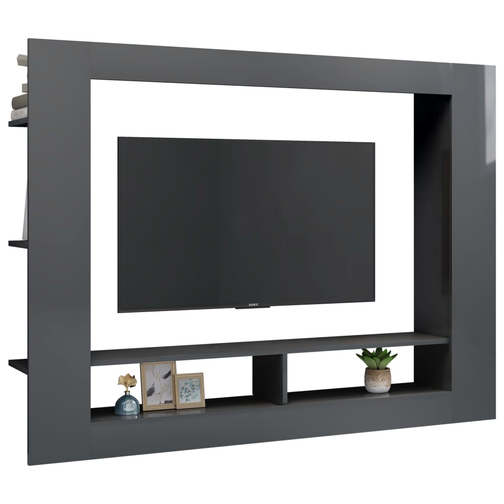 Mobile Porta TV Grigio Lucido 152x22x113cm in Legno Multistrato