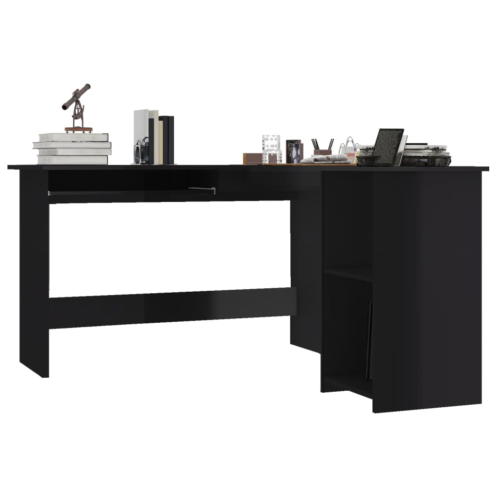 Scrivania Angolare a L Nero Lucido 120x140x75cm Multistrato