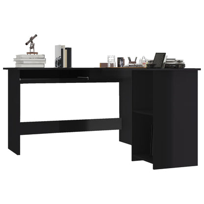 Scrivania Angolare a L Nero Lucido 120x140x75cm Multistrato