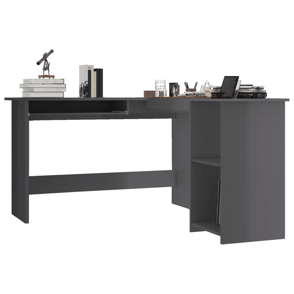 Scrivania Angolare a L Grigio Lucido 120x140x75cm Multistrato