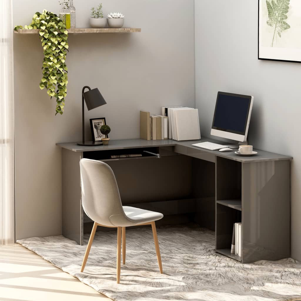 Scrivania Angolare a L Grigio Lucido 120x140x75cm Multistrato