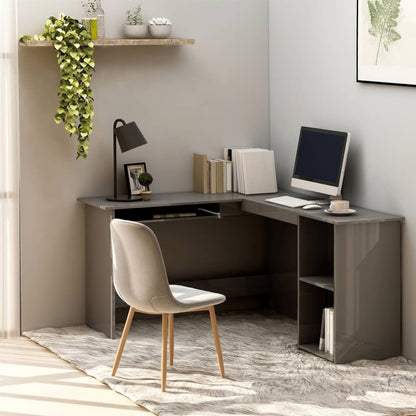 Scrivania Angolare a L Grigio Lucido 120x140x75cm Multistrato