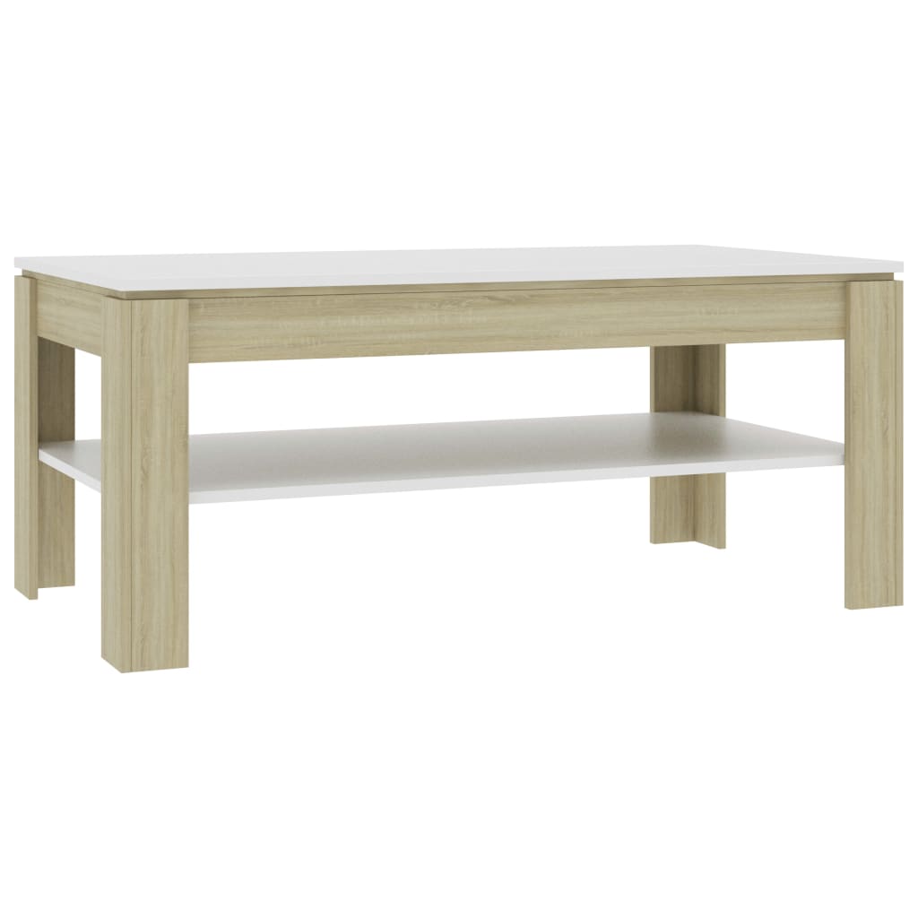 Tavolino Bianco e Rovere Sonoma 110x60x47 cm Legno Multistrato