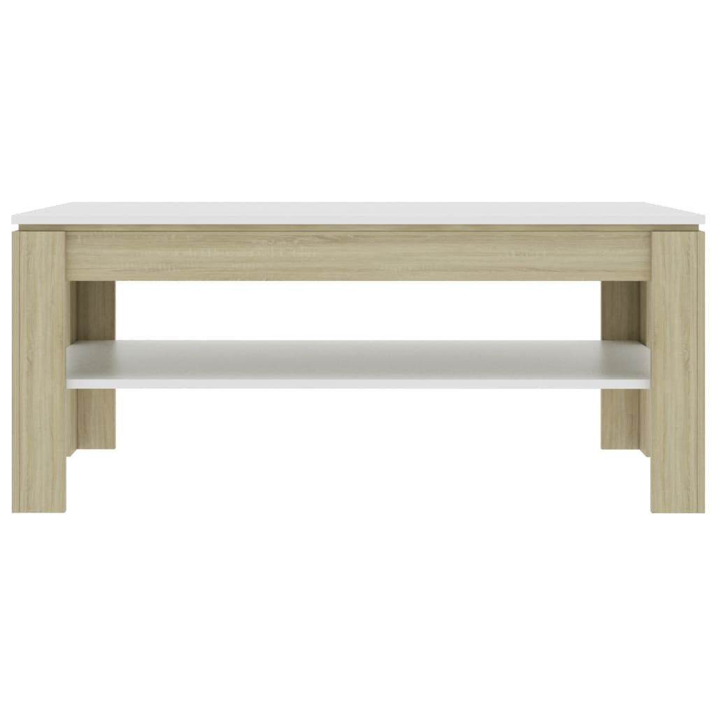 Tavolino Bianco e Rovere Sonoma 110x60x47 cm Legno Multistrato