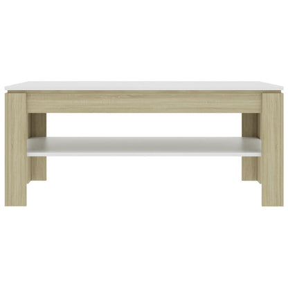Tavolino Bianco e Rovere Sonoma 110x60x47 cm Legno Multistrato