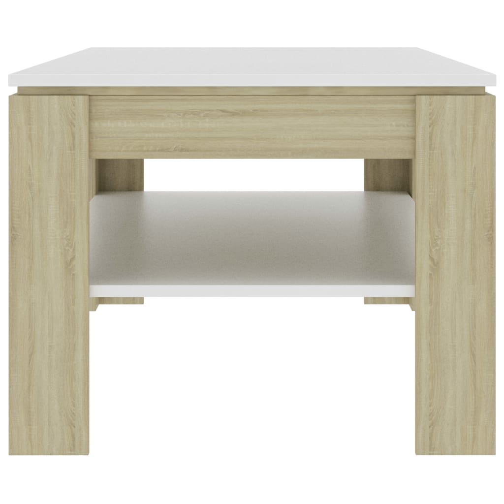 Tavolino Bianco e Rovere Sonoma 110x60x47 cm Legno Multistrato